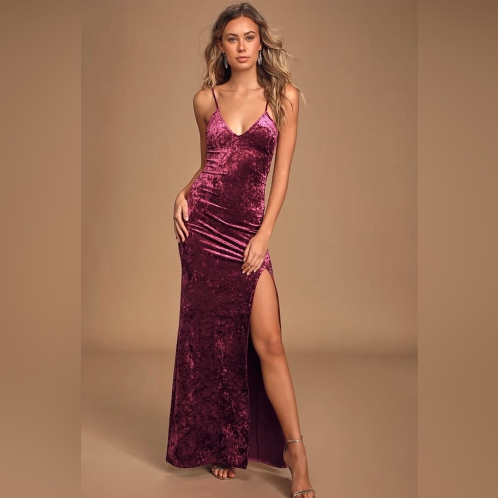 Lulus Supernatural Love Burgundy Crushed
Velvet Maxi Dress